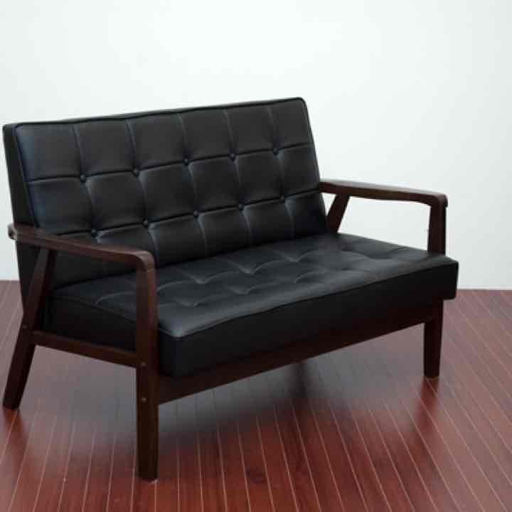 レトロソファ　PVC　二人掛け　BK/WH