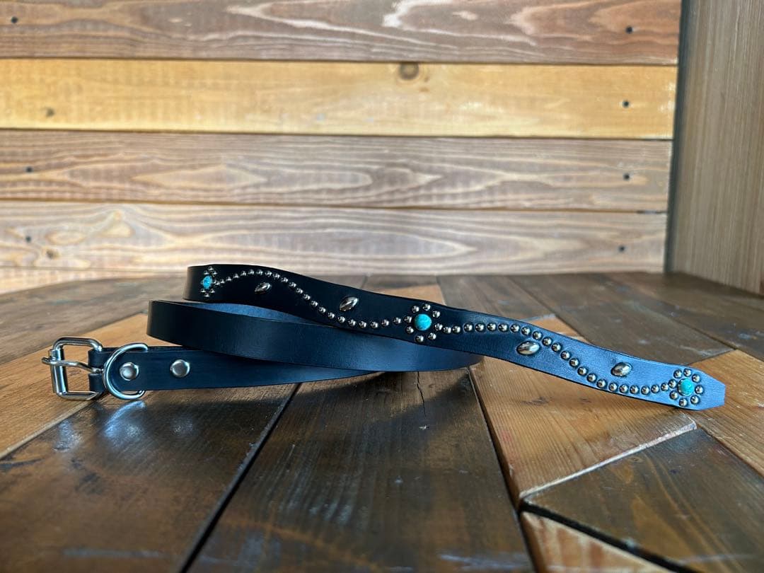 スタッズナローベルト18mm幅グリーンターコイズフラワー htcナロー好き