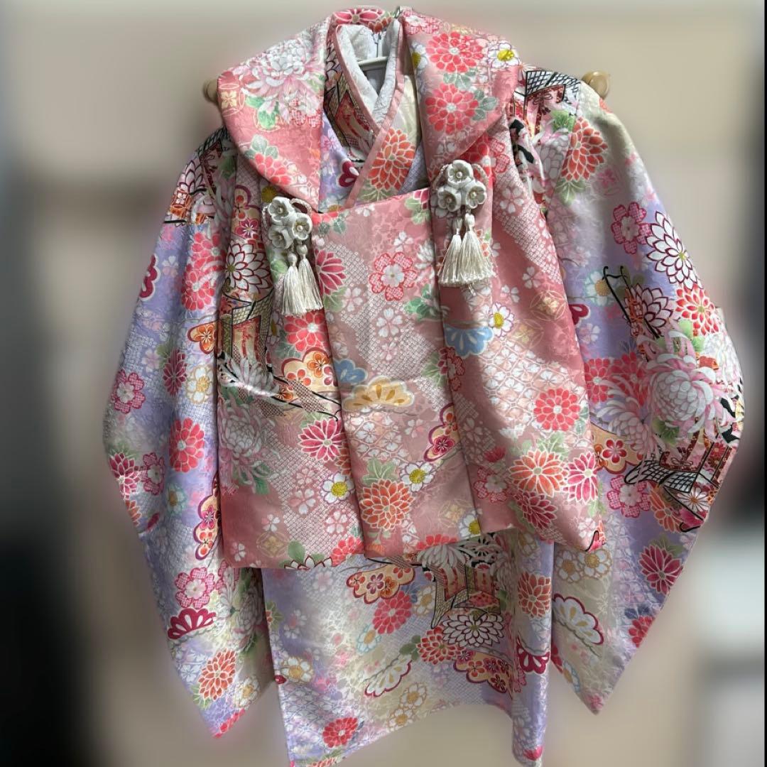 花柄着物ワンピース＆被布セット 100cm