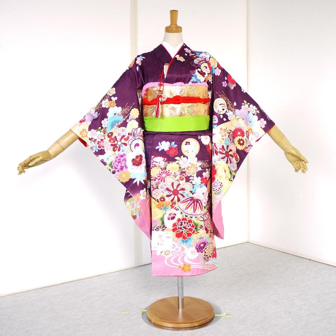 七五三 女の子 7歳 四つ身 着物 帯 フルセット 古典 紫