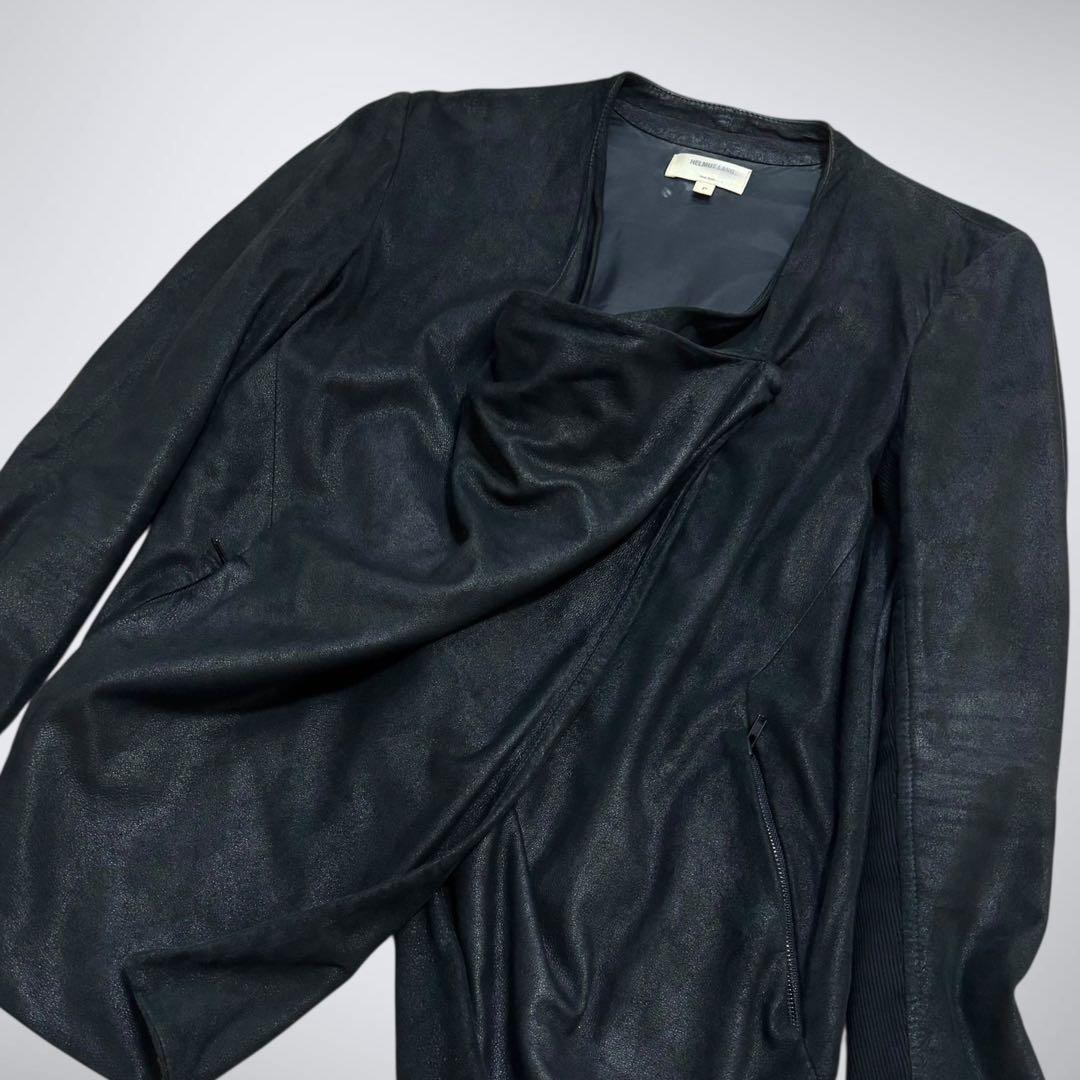 美品 ヘルムートラング ペーパーレザー 変形ライダース ジャケット 黒 Pサイズ