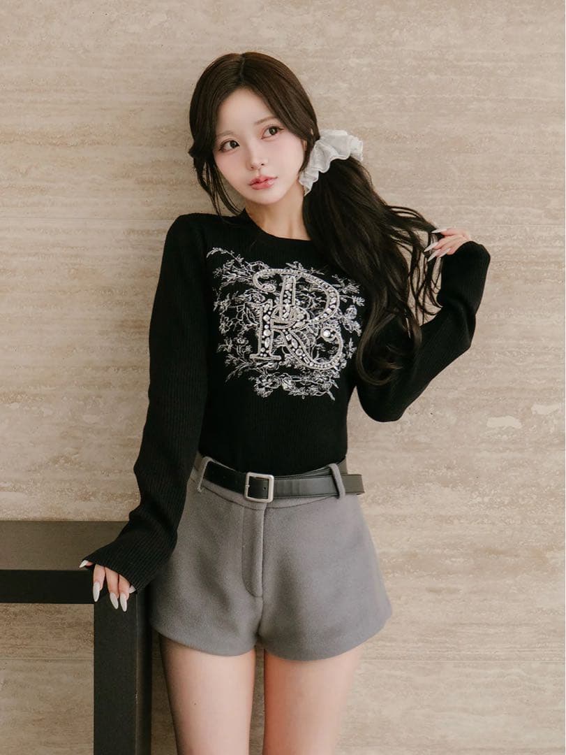 Darich ダーリッチ DRビジューフラワーリブニットトップス ブラック