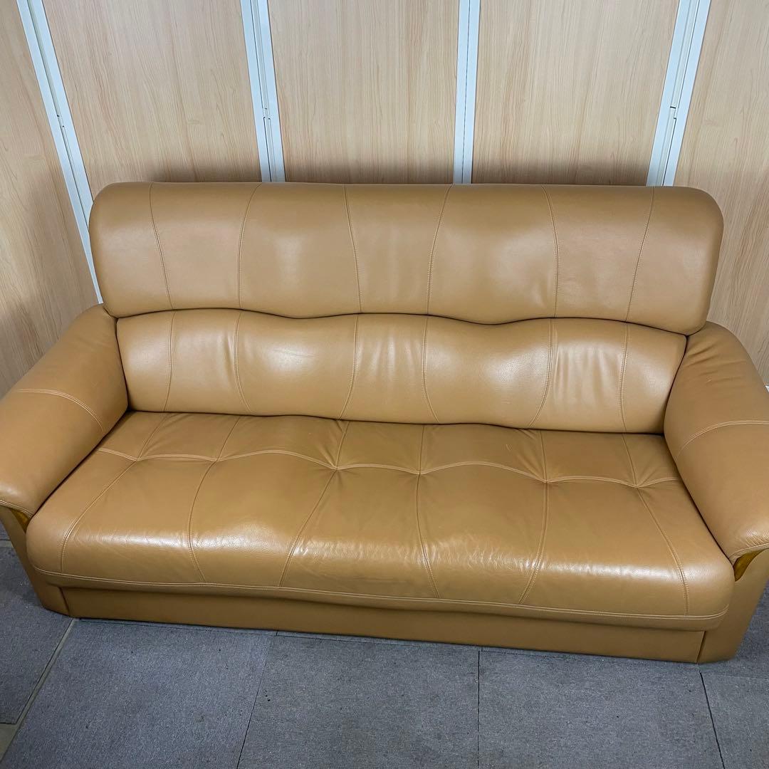 【送料込】浜本工芸　3人がけソファー　本革　ブラウン　高級ソファ