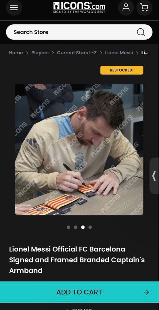 リオネル・メッシ（FCバルセロナ）サイン入りキャプテンマーク（アームバンド）