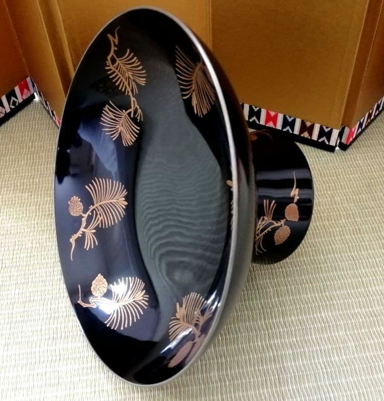 茶道具　高杯菓子器　菓子器　老松　金蒔絵　漆芸　漆器　共箱