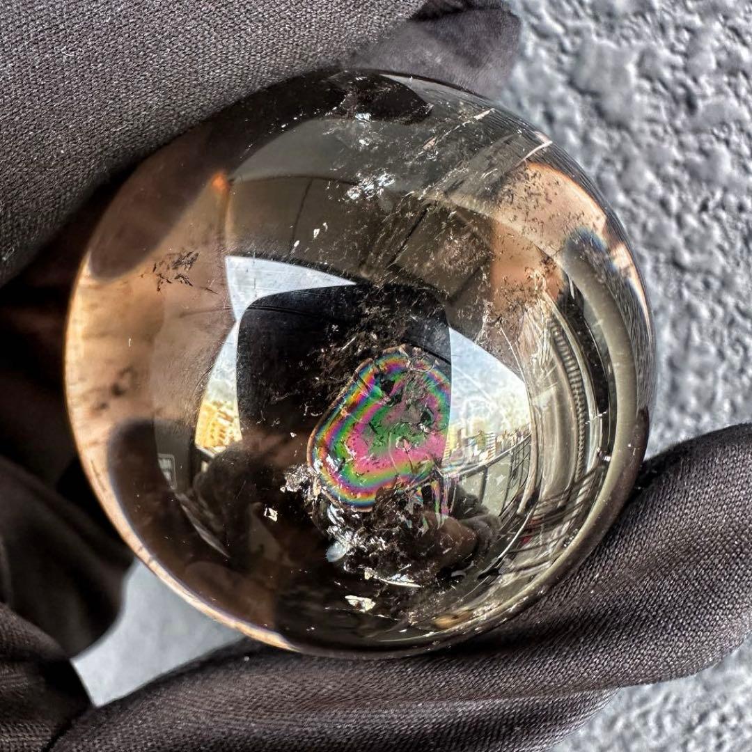 開運 魔除 ❗️レインボー☆スモーキークォーツ丸玉☆パワーストーン天然石A1306