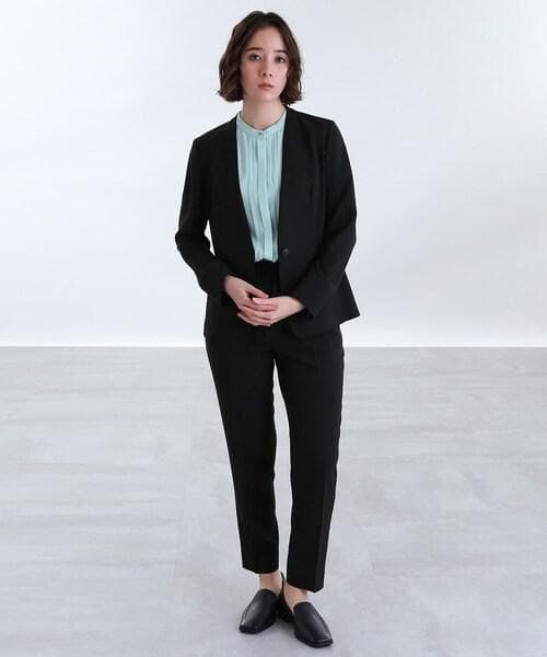 現行品【INDIVI】ノーカラージャケット＋タックテーパードパンツ　グレー