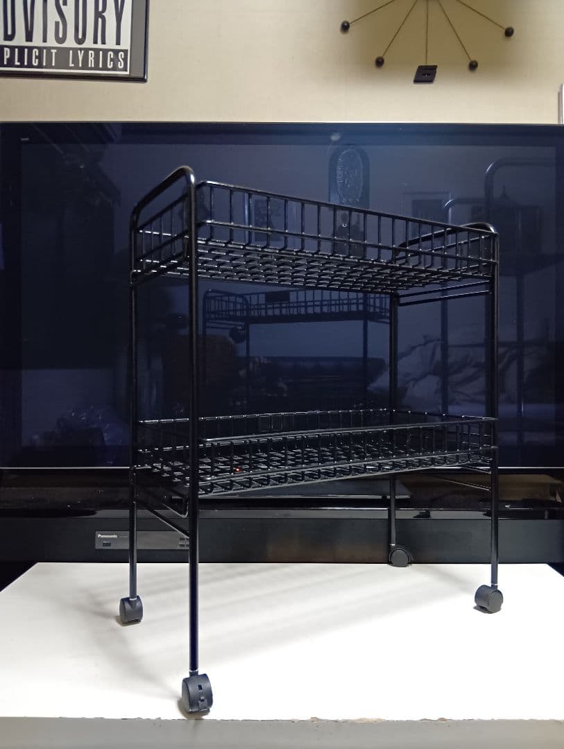 レア　1980's　ポストモダン　ブラック　ワイヤー　ワゴン　ラック　業務什器