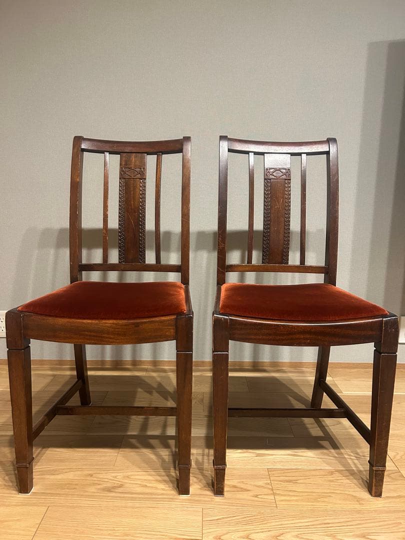 アンティーク家具　アンティークチェア　英国家具 椅子 ベルベット　二脚セット