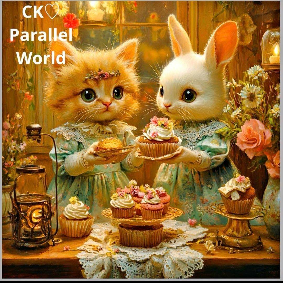 激レアケーキ作りにゃんことうさぎねこパネル生地　ハンドメイド