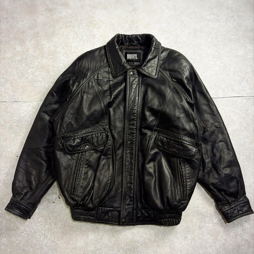 【美品】A-2型 黒 ボンバージャケット L 短丈 キルティング　ラムレザー