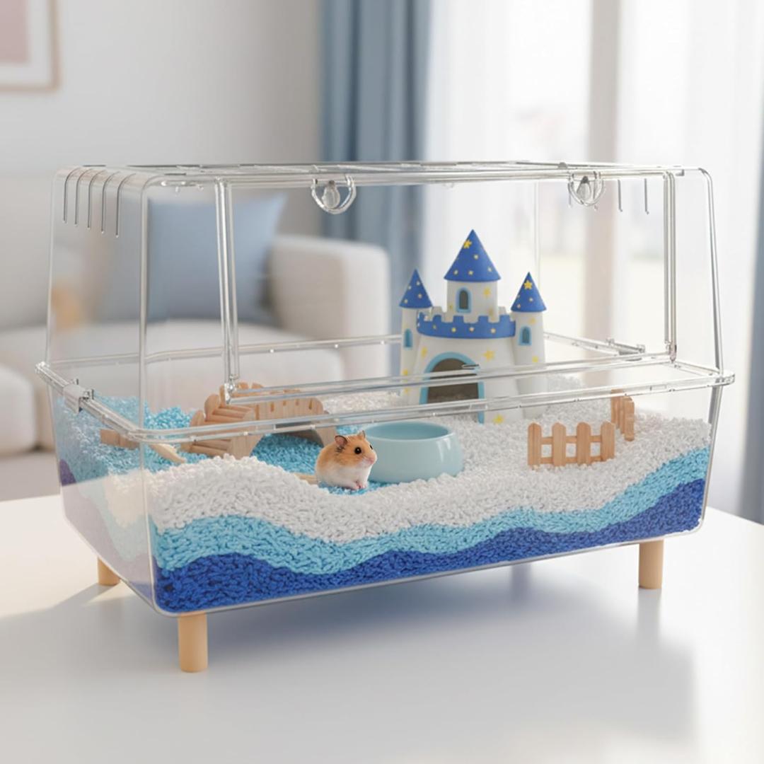ハムスター ケージ 全透明 PET素材 アクリル風 広い(75×47×50cm)