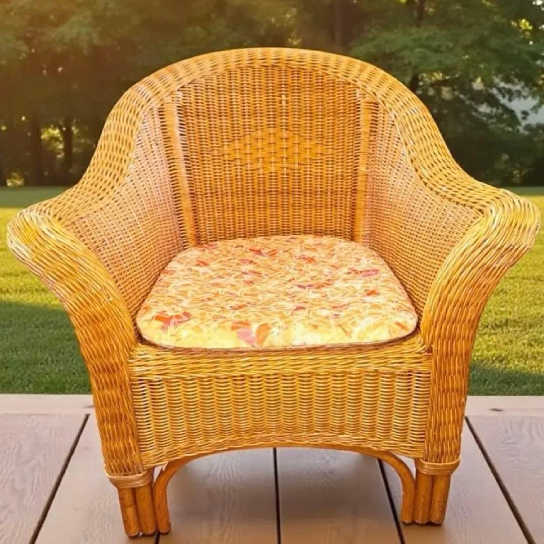 【レア】1人掛けラタンチェア ソファ ナチュラル ヴィンテージ 天然素材 籐