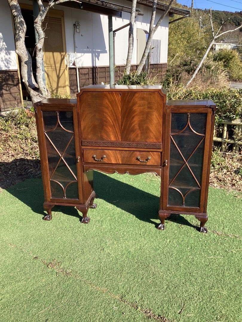 イギリスアンティーク　サイドbyサイド　キャビネット　Wビューロー