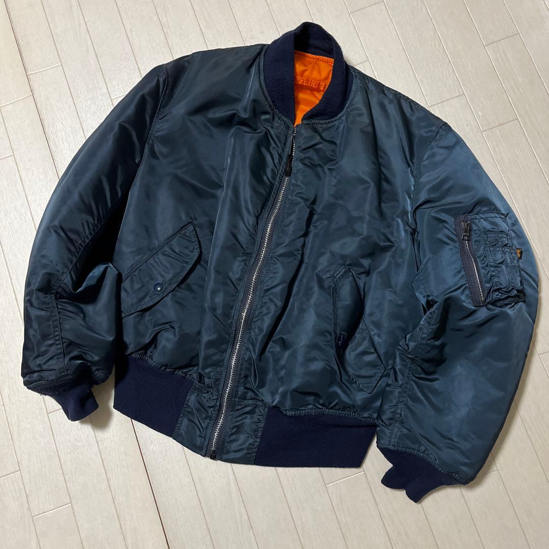 【USA製/希少XL】90s アルファ リバーシブルMA-1 ネイビー×オレンジ
