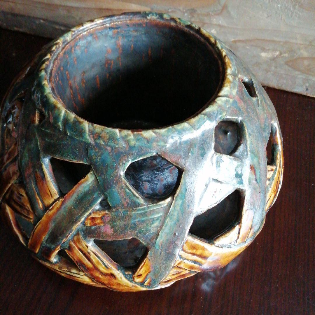 常滑焼　沢田宗山　透籠花瓶　23cm　明治～昭和初期