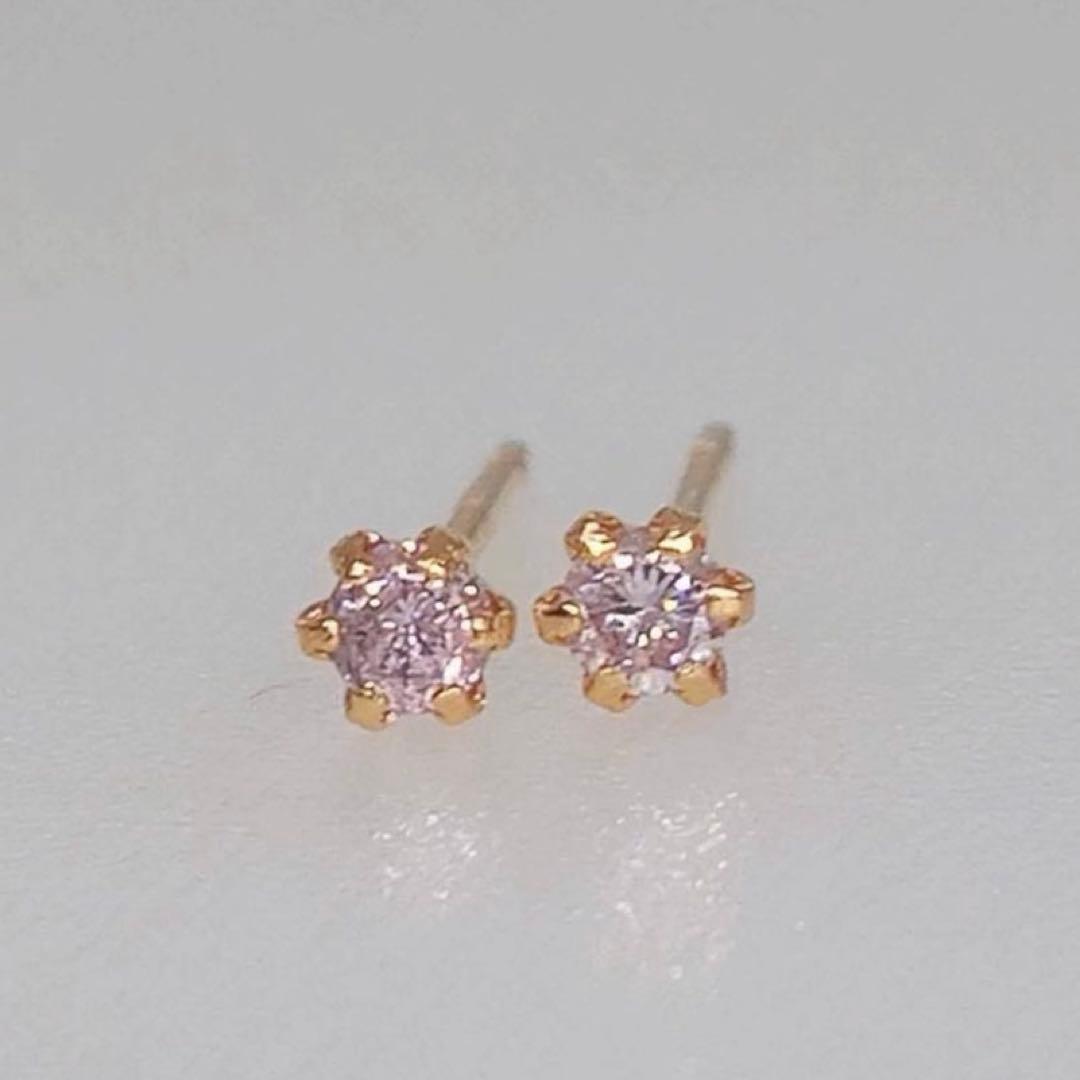 K18PG 天然ピンクダイヤモンドピアス0.05x2＝0.10ct 新品未使用品