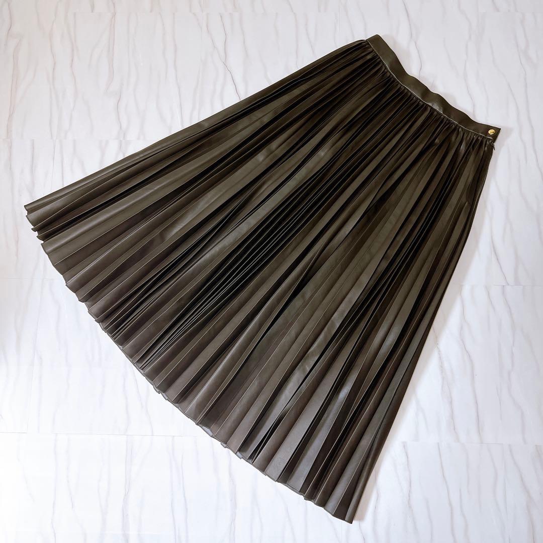 ドゥロワー アコーディオンプリーツスカート エコレザー ブラウン 38