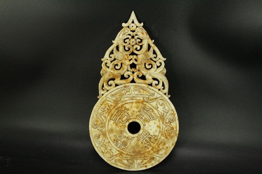 中国美術 白石 刻 饕餮紋 装飾 古代(RC895)