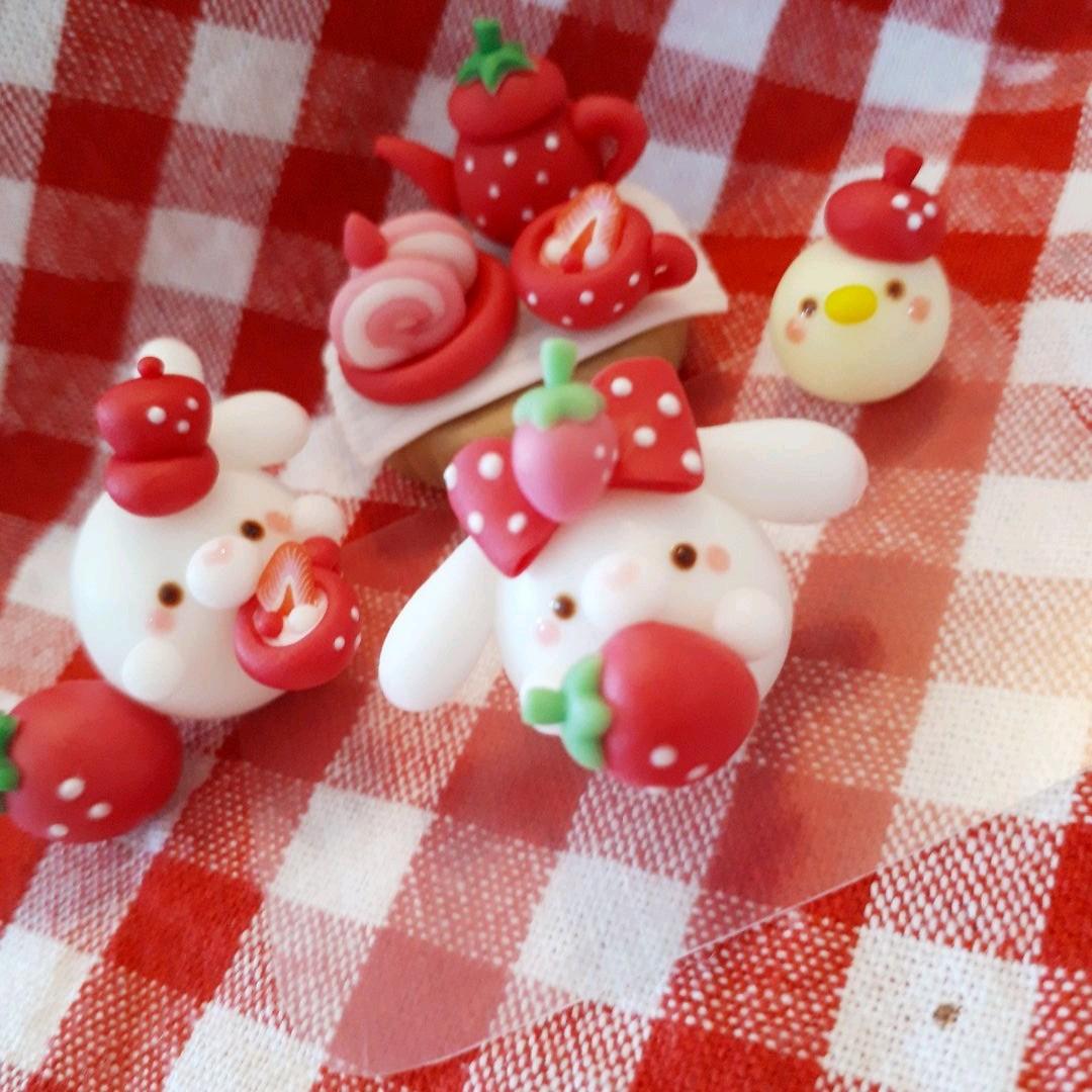 苺シリーズ♡リボンうさぎちゃん&ひよこ