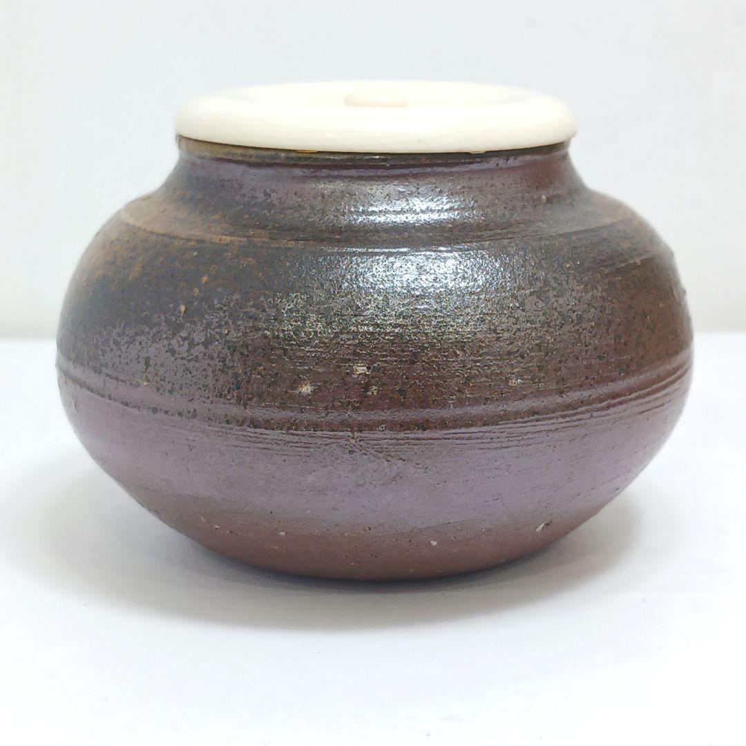 Y3339-5 備前焼 高原敏 茶入 共箱 古代名物裂仕覆付　#13