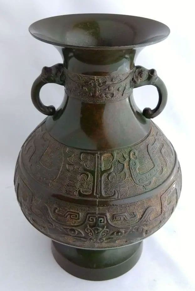 銅製耳付き花瓶②　真峰　象耳　昭和レトロブロンズ花瓶　高さ30.4cm