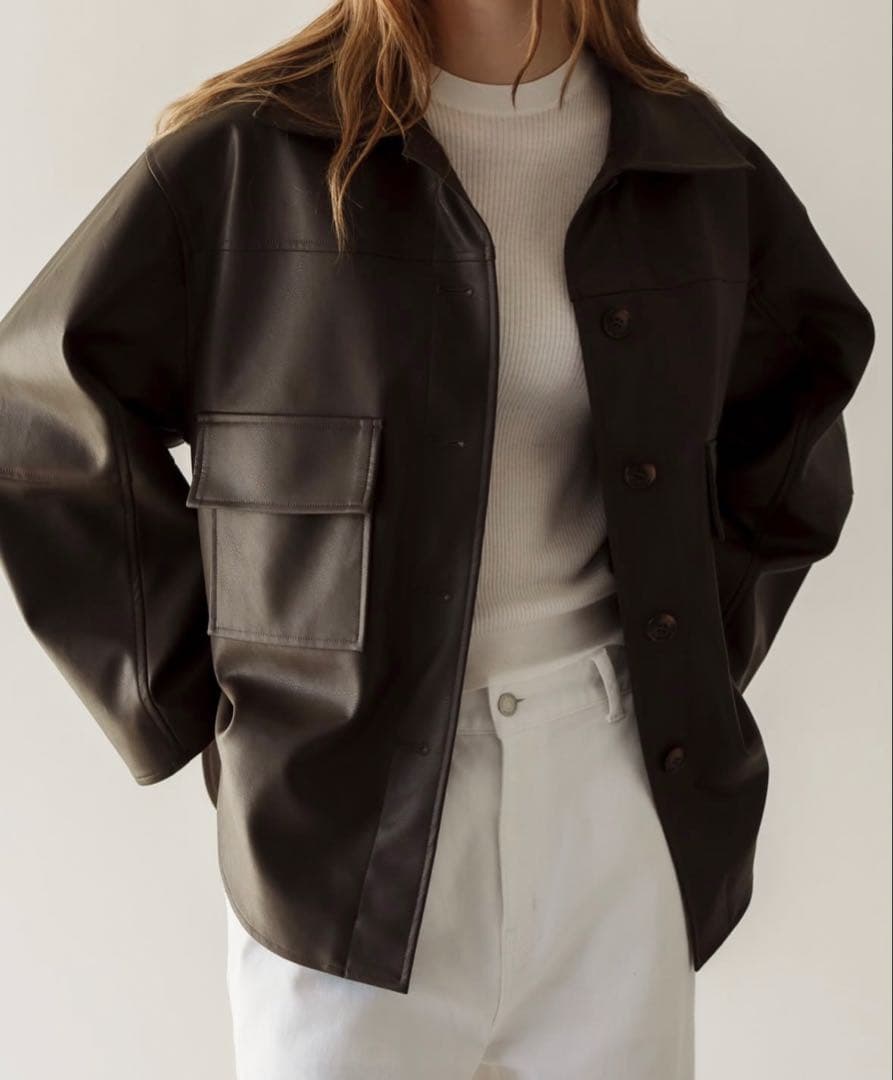 regleem エコレザーシャツジャケット ダークブラウン　リグリーム