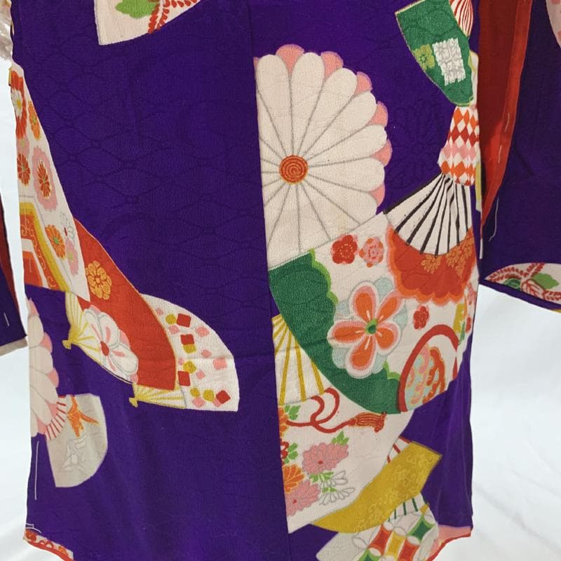 509ag43□七五三 三歳 アンティーク 女児 着物&被布 扇 菊□美品