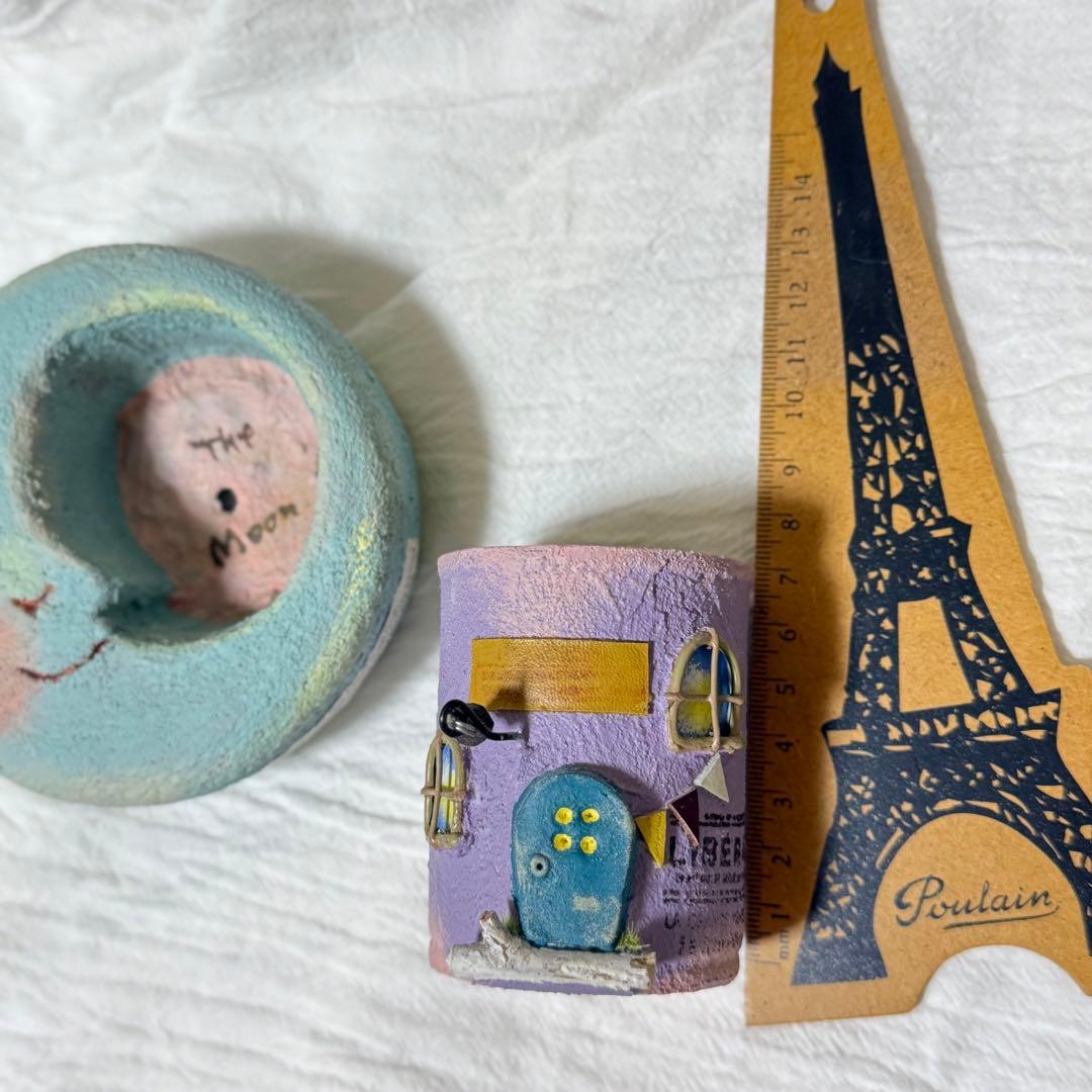 作家様　お月さまとお家のデザイン　植木鉢　多肉植物　2つセット　モルタル