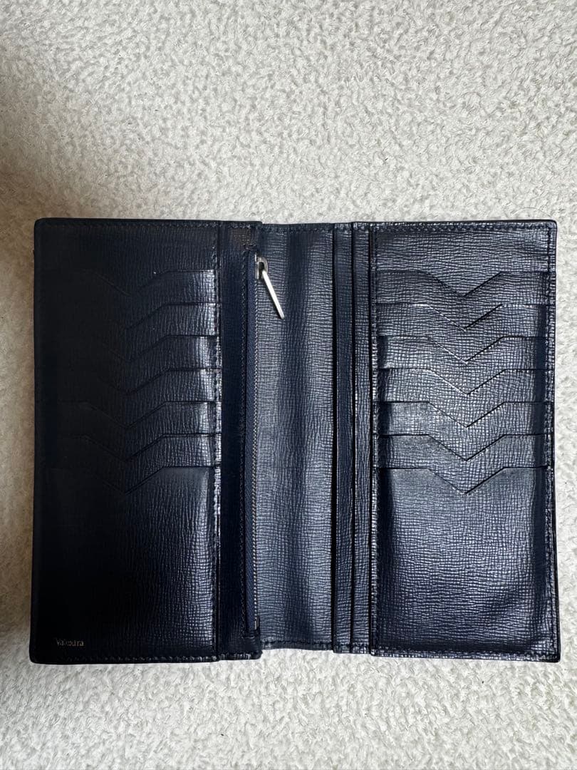 Valextra ネイビー 小銭入れ付き 14カード レザー 長財布