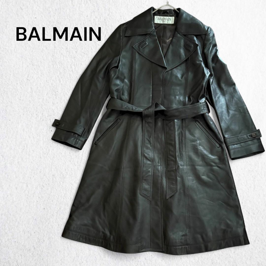 バルマン トレンチコート ラムレザー 羊革 ロング ベルト付き アウター 上品