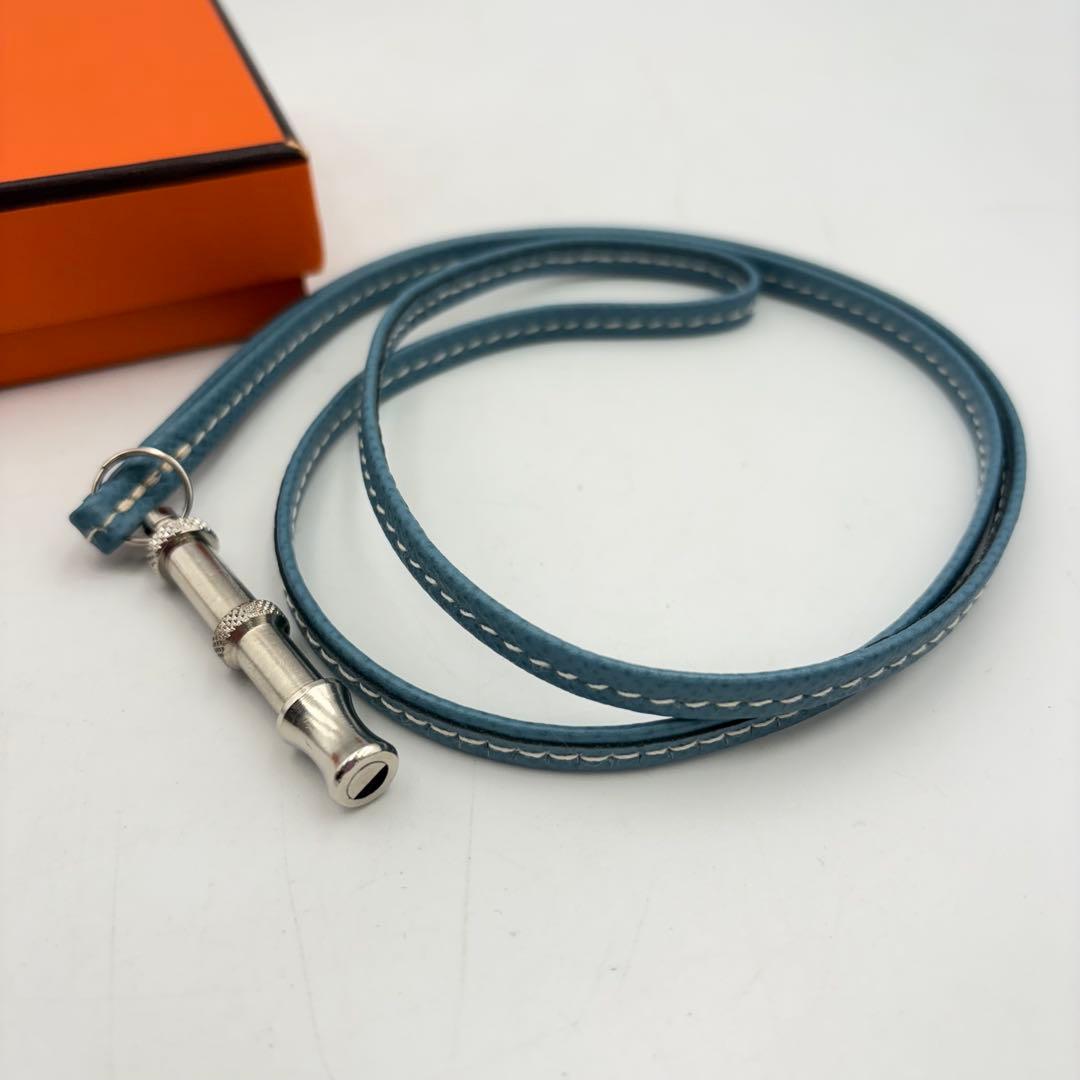 エルメス シフレ ホイッスル シルバー ブルー レザー 0724-S6543h