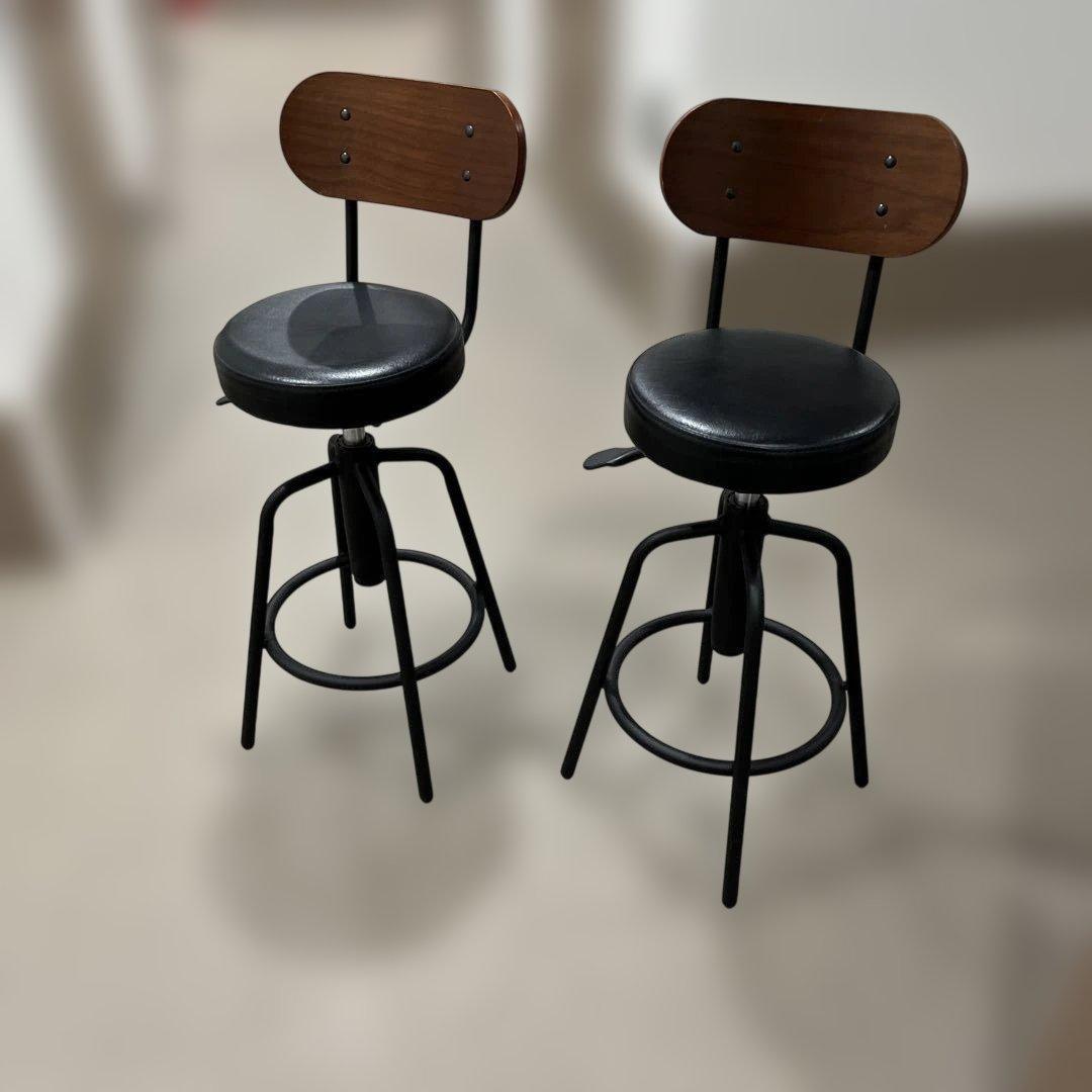 ニトリ カウンターチェア 木製背もたれ 黒 2個セット