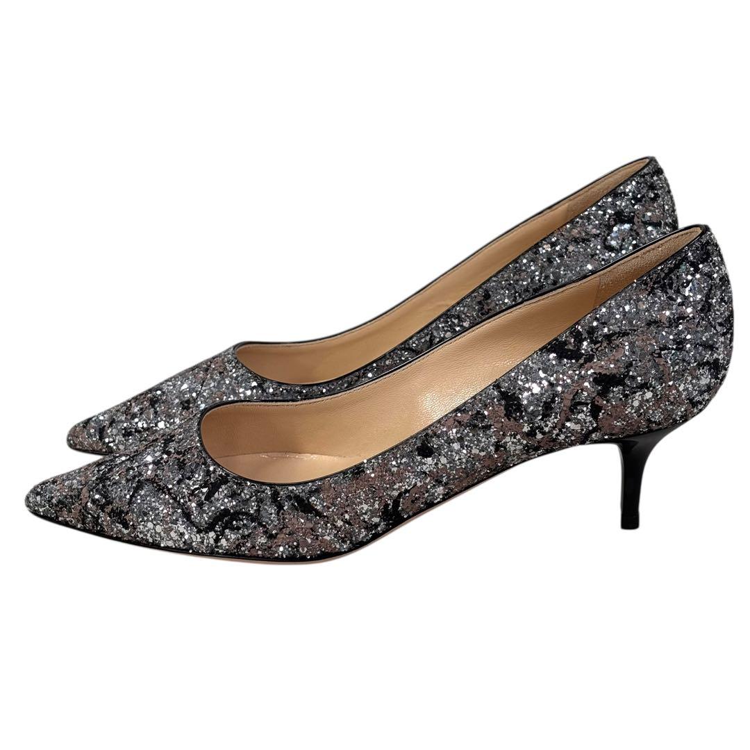 ほぼ新品 ジミーチュウ 35 1/2 22.5 パンプス グリッター シルバー