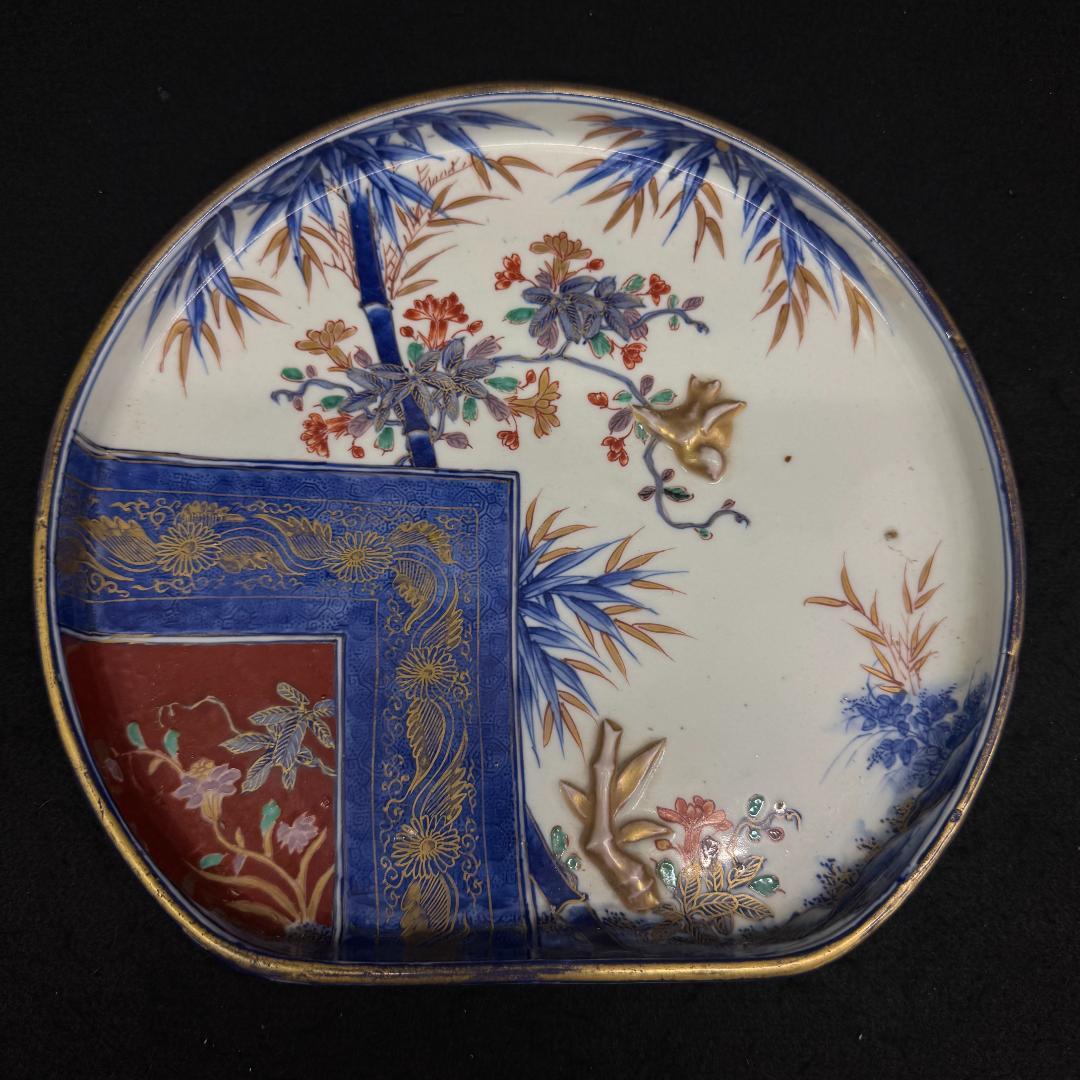 江戸中期古伊万里 赤絵 金蘭手 豪華 飾り皿　鉢 在銘