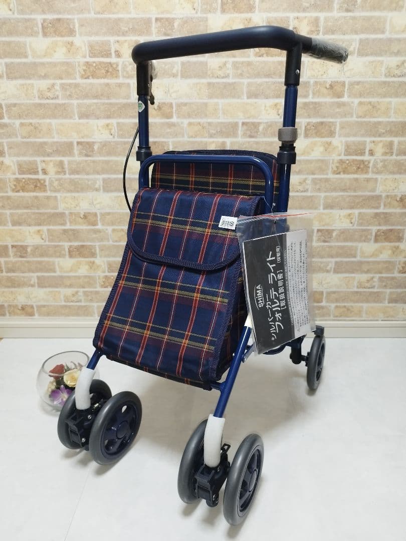 ✨️値引き可能✨️フォルテライト　紺チェック　島製作所　新品シルバーカー