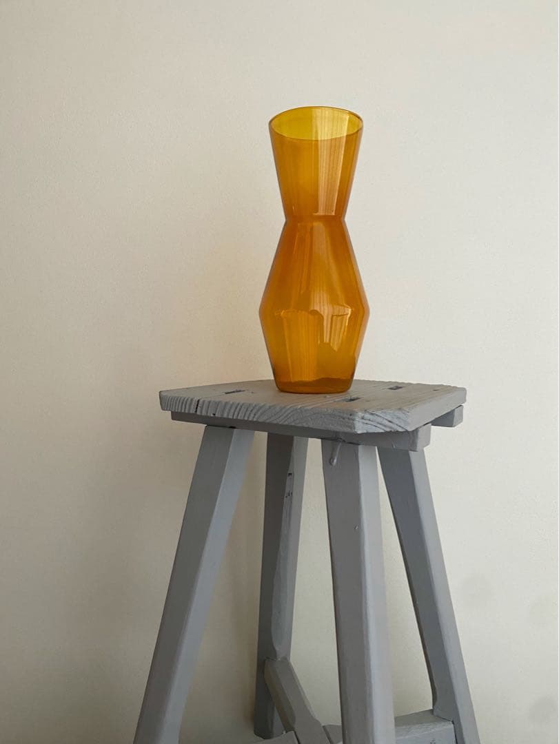 ビンテージ 花瓶 琥珀色 ガラス レトロ フラワーベース 球根 希少 美品