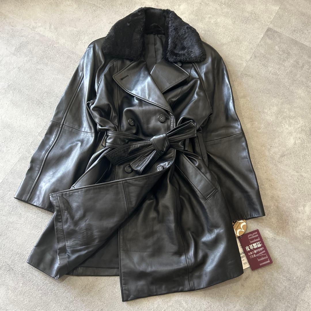 新品タグ付✨ラムレザー ファー付 トレンチコート 定価25万 ブラック M