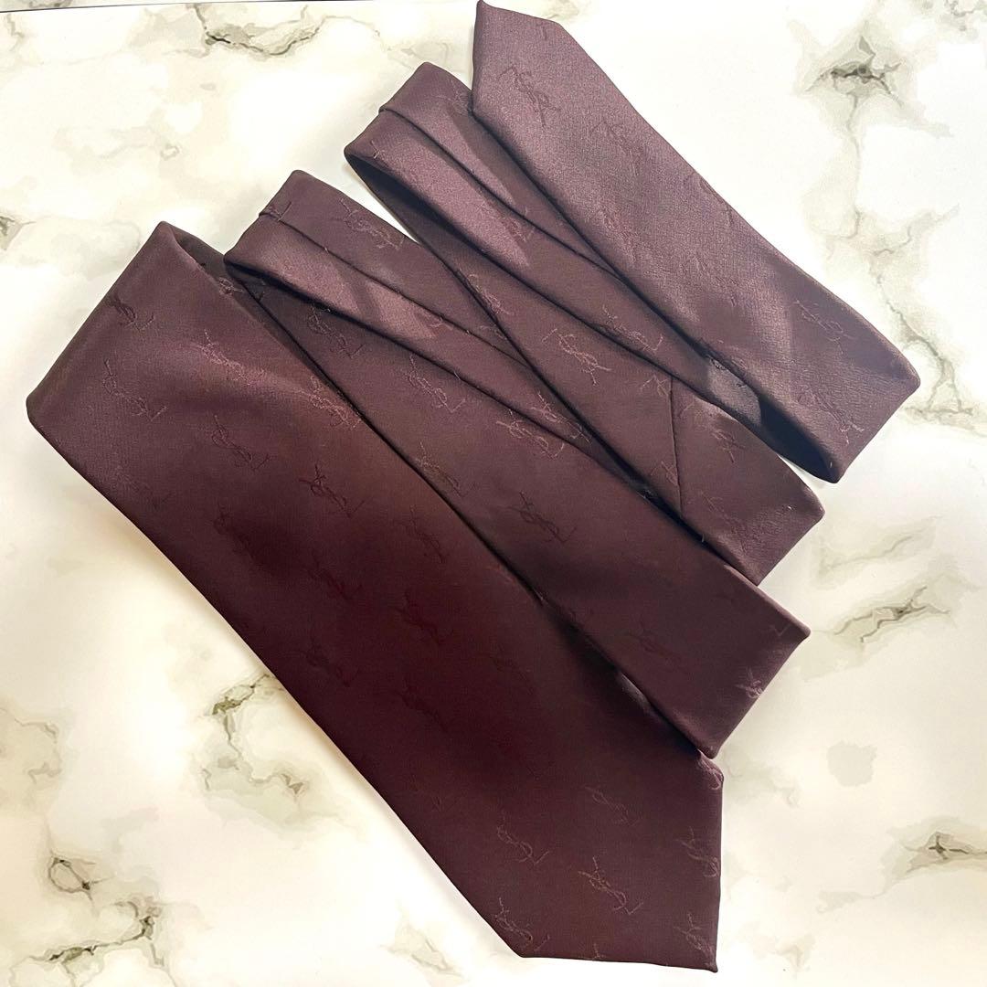 M*様 美品✨　イヴサンローラン　YSLブランドロゴ　　ネクタイ　ボルドー