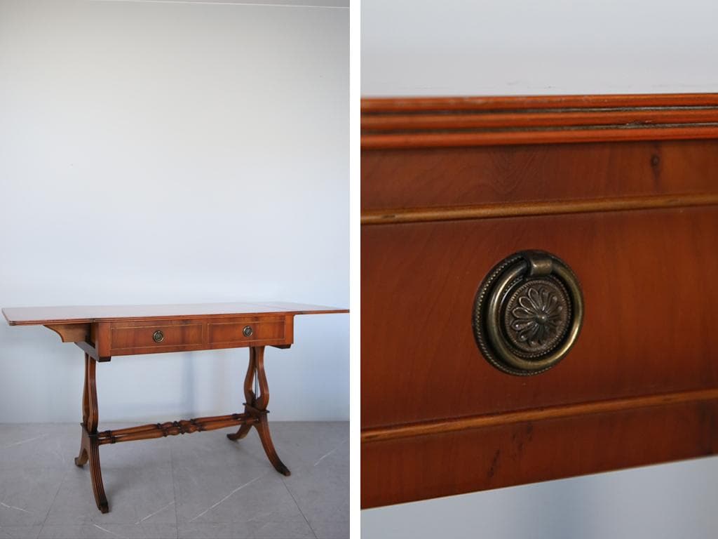 英国アンティーク木製ドロップリーフソファテーブル/折畳式机バタフライ92-231