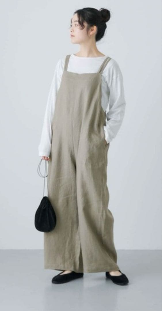 かぐれ　リネンサロペット　ベージュ