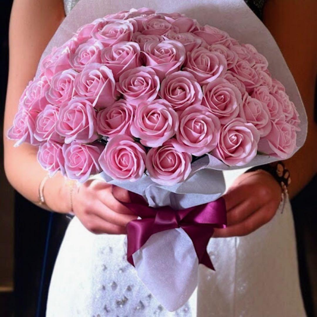 【即発送】サヴォンローズ　花束　L（100本)　ピーチピンク　薔薇　バラ