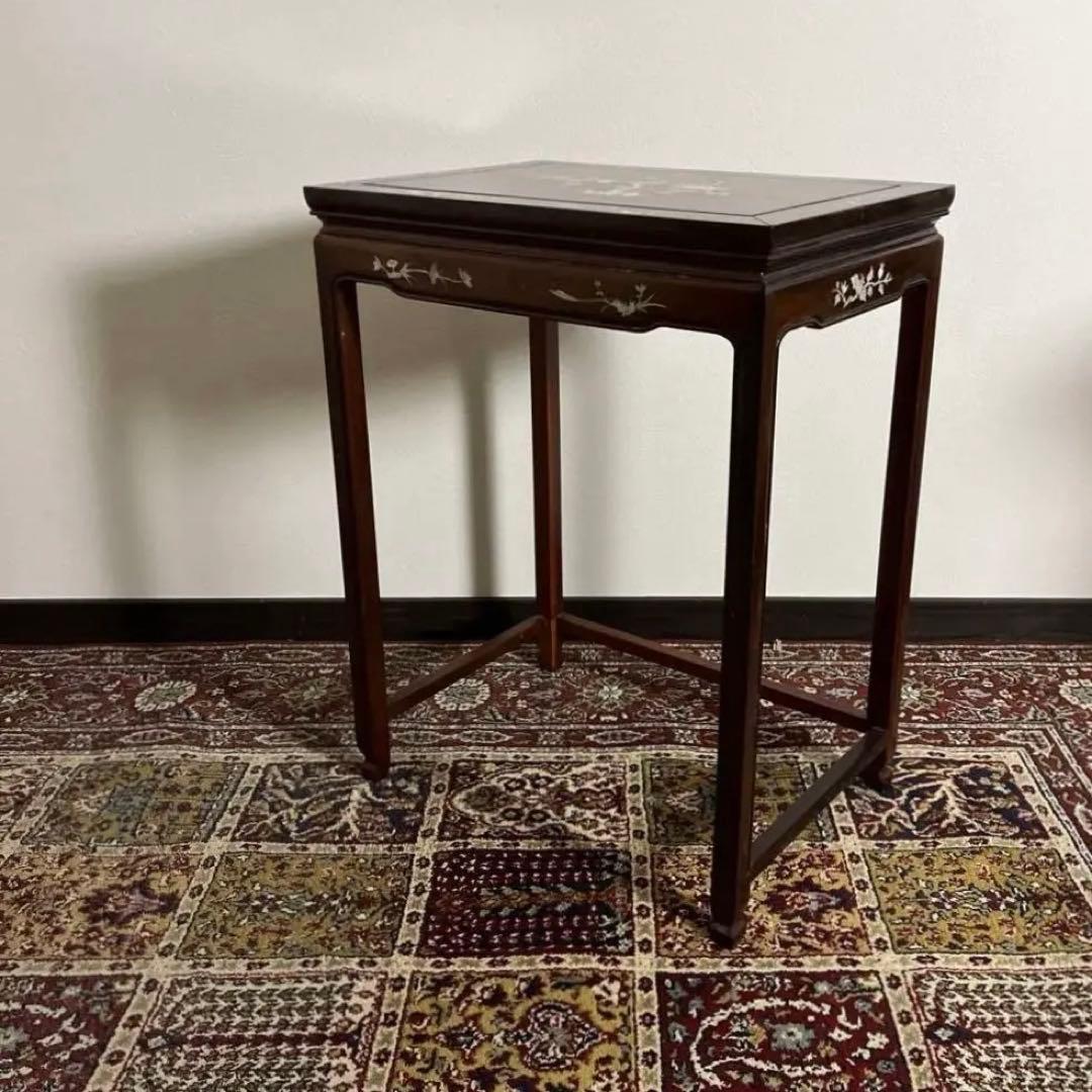 古家具ビンテージ品◼︎螺鈿細工 木製サイドテーブル 飾り台 ディスプレイ台 象嵌