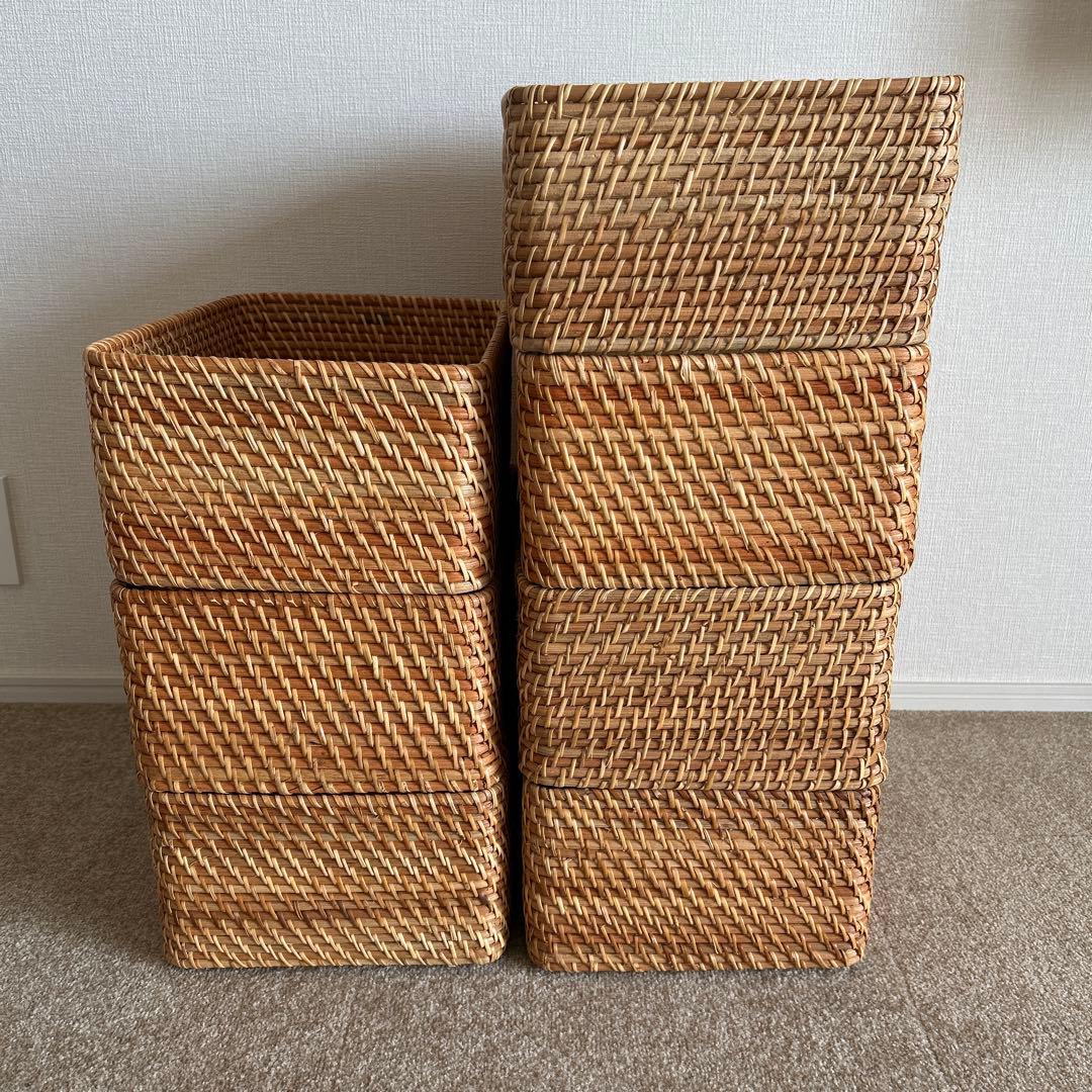 無印良品　重なるラタン長方形バスケット・中（7個セット）