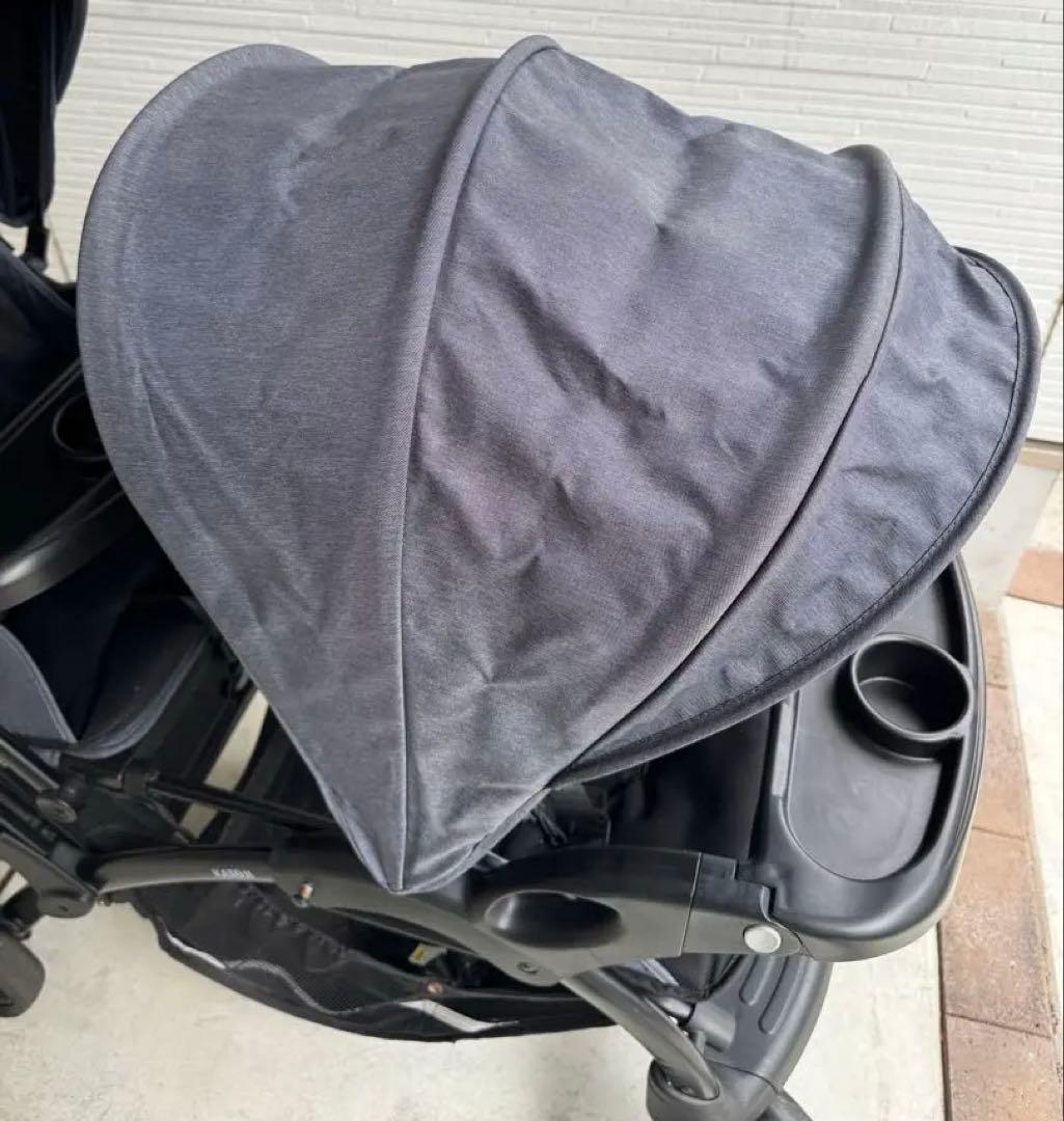 二人乗りベビーカー カトージ 二人でゴーDX デニム レインカバー付き
