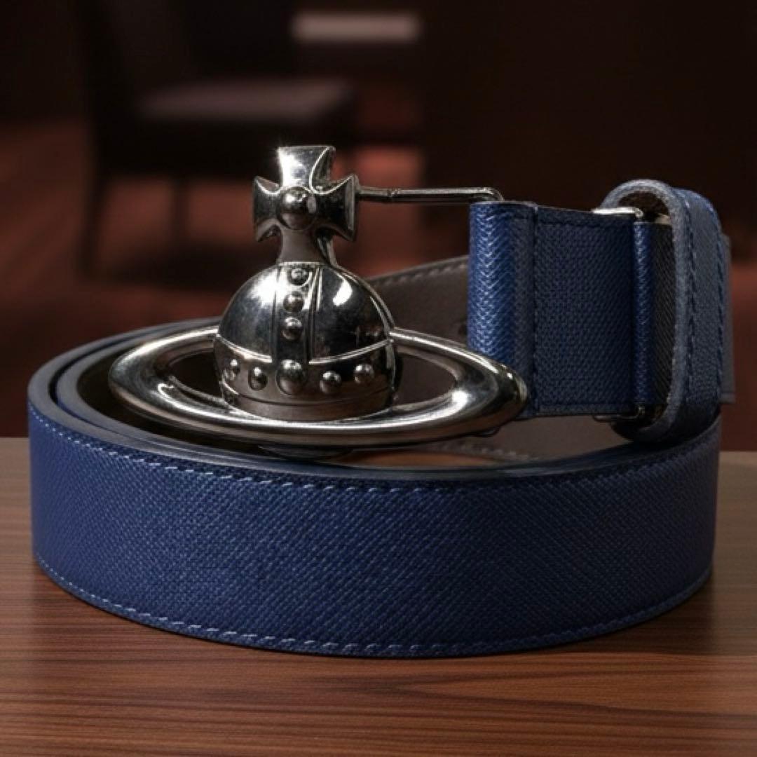 美品✨ヴィヴィアンウエストウッド　オーブロゴ　ベルト　レザー　ネイビー