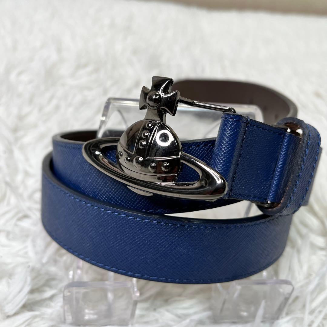 美品✨ヴィヴィアンウエストウッド　オーブロゴ　ベルト　レザー　ネイビー
