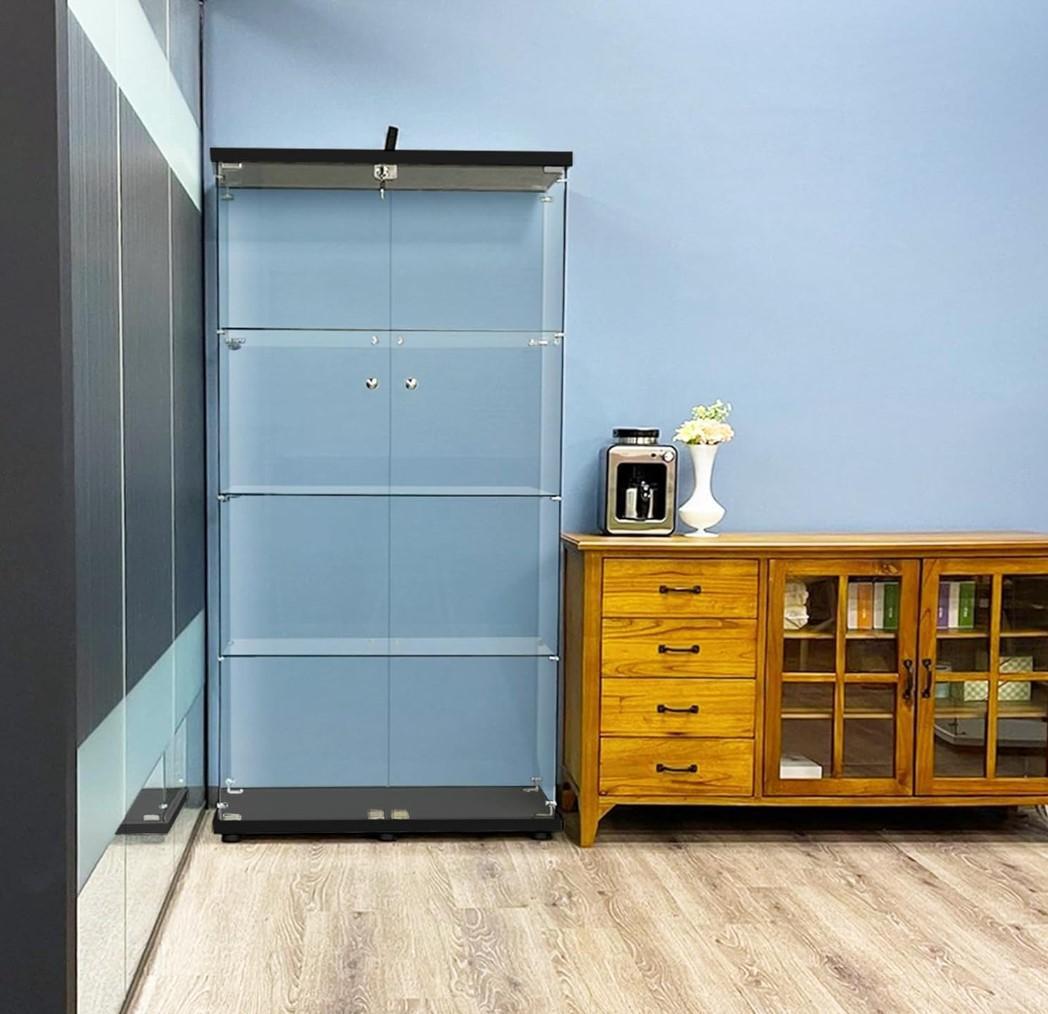 【新品】4段ワイド 棚 ブラック コレクションケース ガラス フィギュアケース