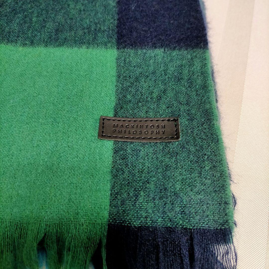マッキントッシュフィロソフィー 大判カシミヤマフラー、ストール　グリーンネイビー