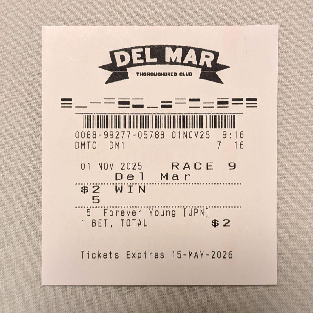 フォーエバーヤング BCクラシック2025 単勝馬券 デルマー競馬場